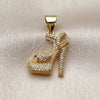 Dije Religioso 05.342.0257 Oro Laminado, Diseño de Zapato, con Zirconia Cubica Blanca, Pulido, Tono Dorado