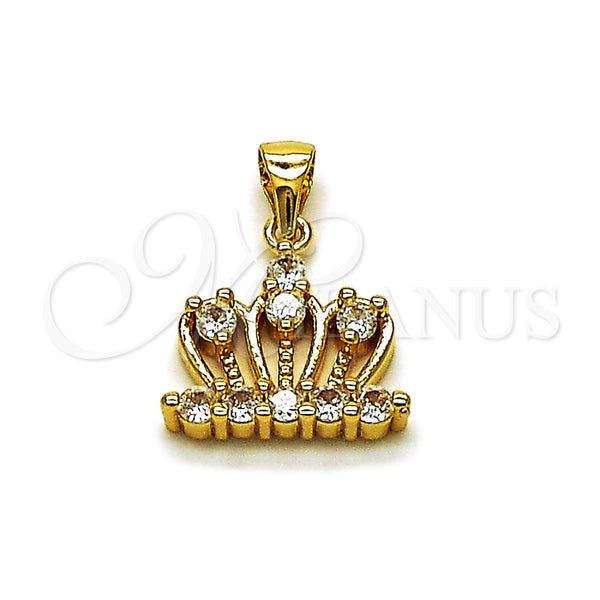 Dije Elegante 05.342.0258 Oro Laminado, Diseño de Corona, con Zirconia Cubica Blanca, Pulido, Tono Dorado