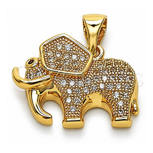 Dije Religioso 05.342.0259 Oro Laminado, Diseño de Elefante, con Zirconia Cubica Blanca y Granate, Pulido, Tono Dorado