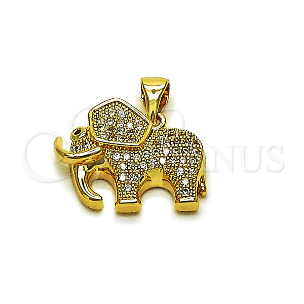 Dije Religioso 05.342.0259 Oro Laminado, Diseño de Elefante, con Zirconia Cubica Blanca y Granate, Pulido, Tono Dorado