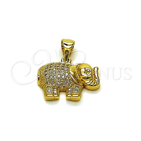 Dije Religioso 05.342.0260 Oro Laminado, Diseño de Elefante, con Zirconia Cubica Blanca, Pulido, Tono Dorado
