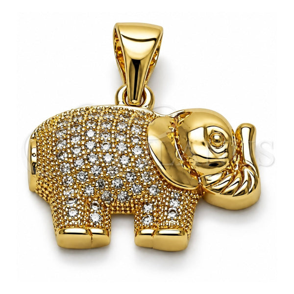 Dije Religioso 05.342.0260 Oro Laminado, Diseño de Elefante, con Zirconia Cubica Blanca, Pulido, Tono Dorado