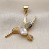Dije Elegante 05.342.0262 Oro Laminado, Diseño de Pajaro, con Zirconia Cubica Blanca, Pulido, Tono Dorado