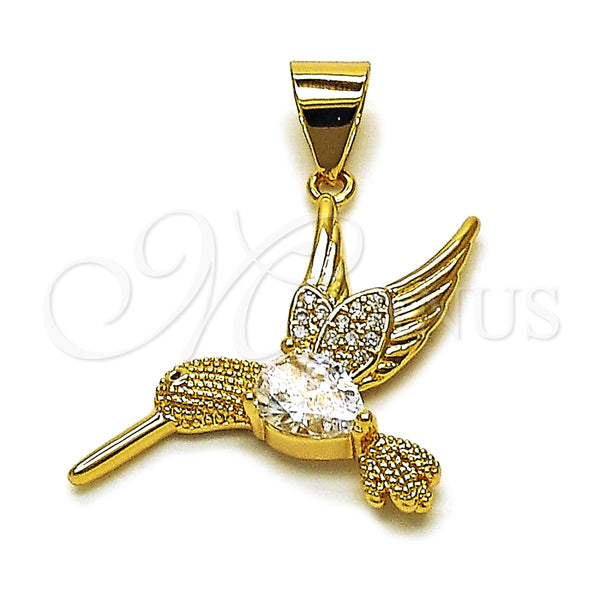Dije Elegante 05.342.0262 Oro Laminado, Diseño de Pajaro, con Zirconia Cubica Blanca, Pulido, Tono Dorado