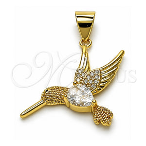 Dije Elegante 05.342.0262 Oro Laminado, Diseño de Pajaro, con Zirconia Cubica Blanca, Pulido, Tono Dorado
