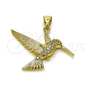 Dije Elegante 05.342.0263 Oro Laminado, Diseño de Pajaro, con Zirconia Cubica Blanca y Granate, Pulido, Tono Dorado