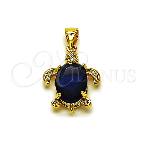 Dije Elegante 05.342.0264 Oro Laminado, Diseño de Tortuga, con Zirconia Cubica Zafiro Azul y Micro Pave Blanca, Pulido, Tono Dorado