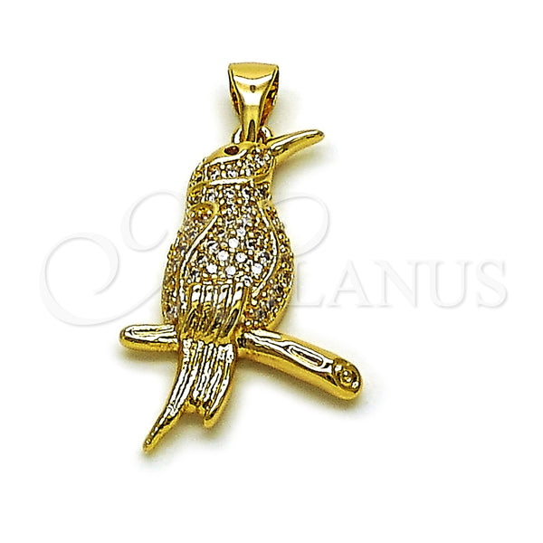Dije Elegante 05.342.0265 Oro Laminado, Diseño de Pajaro, con Zirconia Cubica Blanca y Granate, Pulido, Tono Dorado