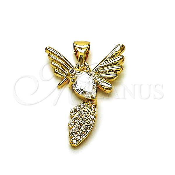 Dije Elegante 05.342.0266 Oro Laminado, Diseño de Pajaro y Gota, con Zirconia Cubica Blanca y Micro Pave Blanca, Pulido, Tono Dorado
