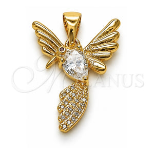 Dije Elegante 05.342.0266 Oro Laminado, Diseño de Pajaro y Gota, con Zirconia Cubica Blanca y Micro Pave Blanca, Pulido, Tono Dorado