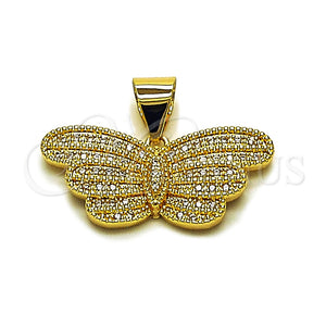 Dije Elegante 05.342.0267 Oro Laminado, Diseño de Mariposa, con Zirconia Cubica Blanca, Pulido, Tono Dorado