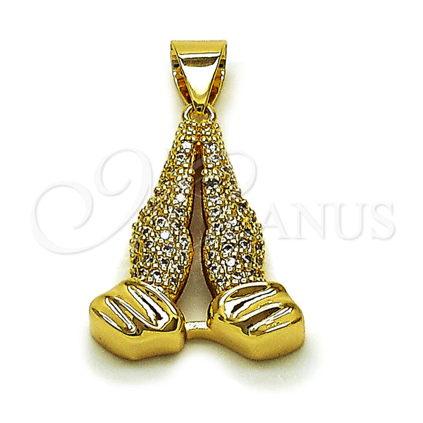 Dije Elegante 05.342.0270 Oro Laminado, Diseño de Manos de Rogacion, con Zirconia Cubica Blanca, Pulido, Tono Dorado