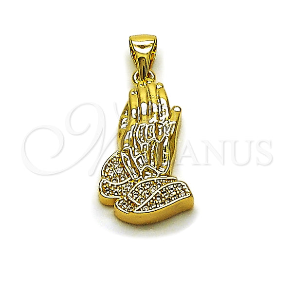 Dije Elegante 05.342.0272 Oro Laminado, Diseño de Manos de Rogacion, con Zirconia Cubica Blanca, Pulido, Tono Dorado