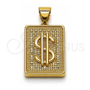 Dije Elegante 05.342.0273 Oro Laminado, Diseño de Dinero, con Zirconia Cubica Blanca, Pulido, Tono Dorado