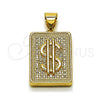 Dije Elegante 05.342.0273 Oro Laminado, Diseño de Dinero, con Zirconia Cubica Blanca, Pulido, Tono Dorado