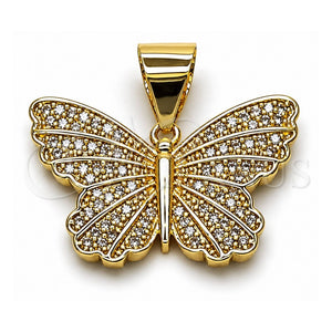 Dije Elegante 05.342.0274 Oro Laminado, Diseño de Mariposa, con Zirconia Cubica Blanca, Pulido, Tono Dorado