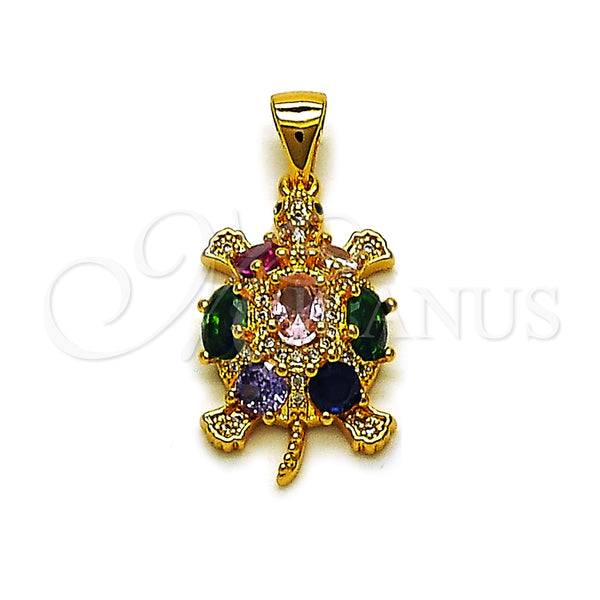 Dije Elegante 05.342.0276 Oro Laminado, Diseño de Tortuga, con Zirconia Cubica Multicolor y Micro Pave Blanca, Pulido, Tono Dorado