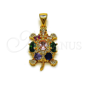 Dije Elegante 05.342.0276 Oro Laminado, Diseño de Tortuga, con Zirconia Cubica Multicolor y Micro Pave Blanca, Pulido, Tono Dorado