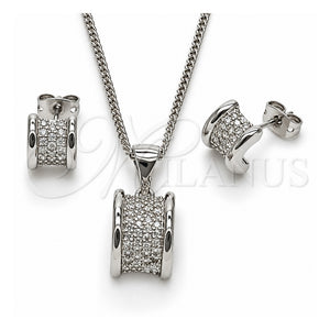 Juego de Arete y Dije de Adulto 10.342.0282.1 Oro Laminado Blanco, con Micro Pave Blanca, Pulido, Rodinado