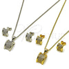 Juego de Arete y Dije de Adulto 10.342.0282 Oro Laminado, con Micro Pave Blanca, Pulido, Tono Dorado