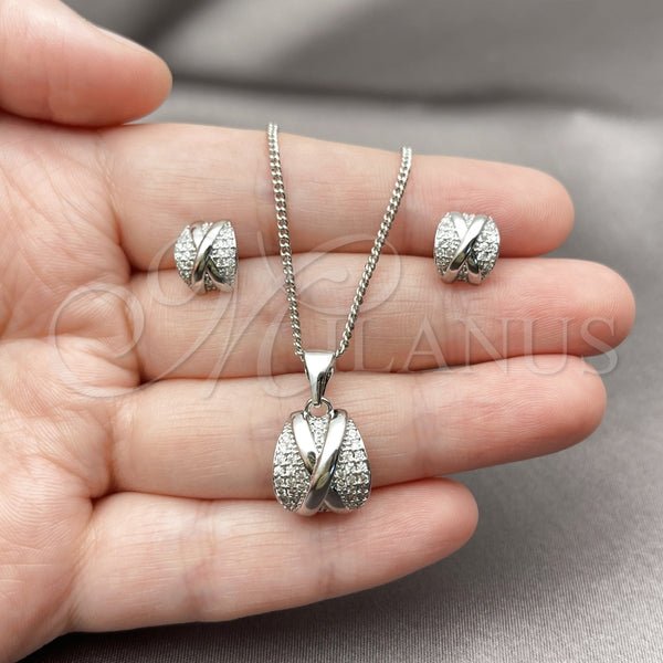 Juego de Arete y Dije de Adulto 10.342.0222.1 Rodio Laminado, con Micro Pave Blanca y Zirconia Cubica Blanca, Pulido, Rodinado