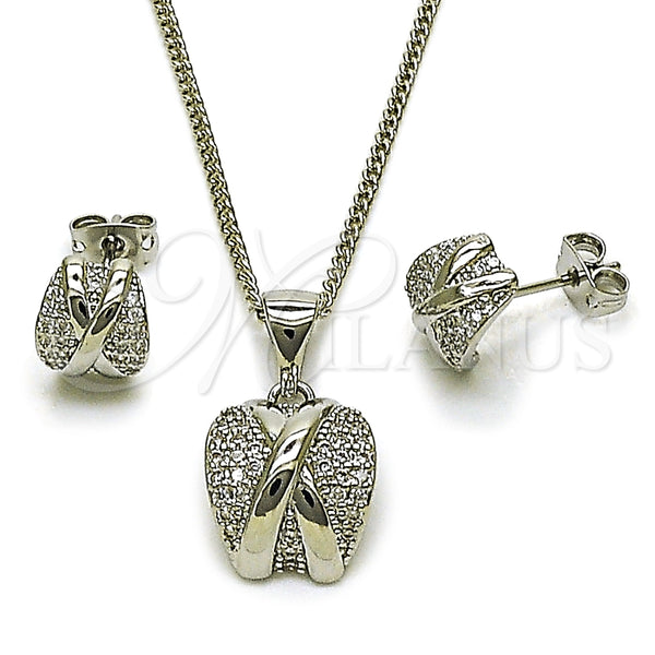 Juego de Arete y Dije de Adulto 10.342.0222.1 Rodio Laminado, con Micro Pave Blanca y Zirconia Cubica Blanca, Pulido, Rodinado