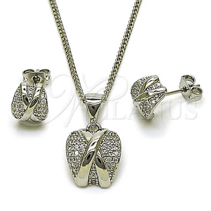 Juego de Arete y Dije de Adulto 10.342.0222.1 Rodio Laminado, con Micro Pave Blanca y Zirconia Cubica Blanca, Pulido, Rodinado