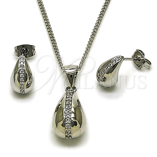 Juego de Arete y Dije de Adulto 10.342.0163.1 Rodio Laminado, Diseño de Gota, con Micro Pave Blanca, Pulido, Rodinado