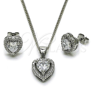 Juego de Arete y Dije de Adulto 10.342.0283 Rodio Laminado, Diseño de Corazón y Cluster, con Zirconia Cubica Blanca, Pulido, Rodinado