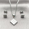 Juego de Arete y Dije de Adulto 10.342.0285 Rodio Laminado, Diseño de Baguette, con Zirconia Cubica Blanca, Pulido, Rodinado