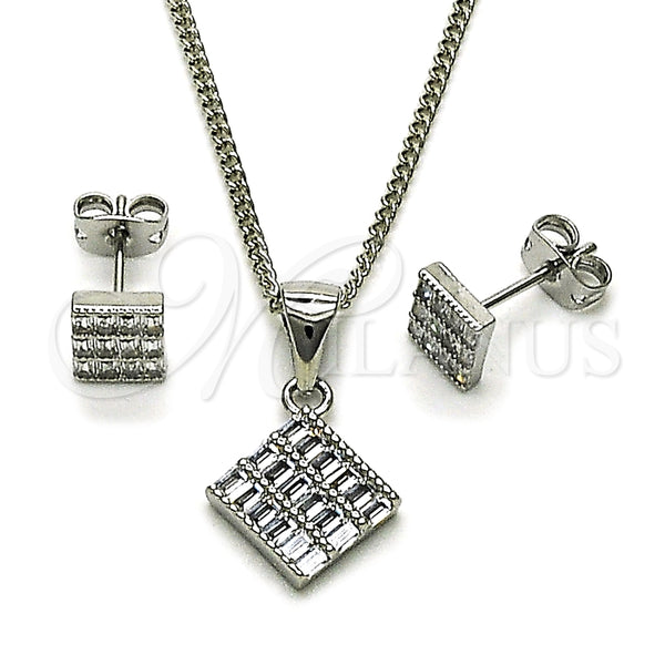 Juego de Arete y Dije de Adulto 10.342.0285 Rodio Laminado, Diseño de Baguette, con Zirconia Cubica Blanca, Pulido, Rodinado