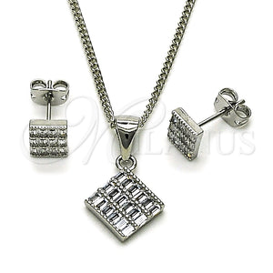 Juego de Arete y Dije de Adulto 10.342.0285 Rodio Laminado, Diseño de Baguette, con Zirconia Cubica Blanca, Pulido, Rodinado