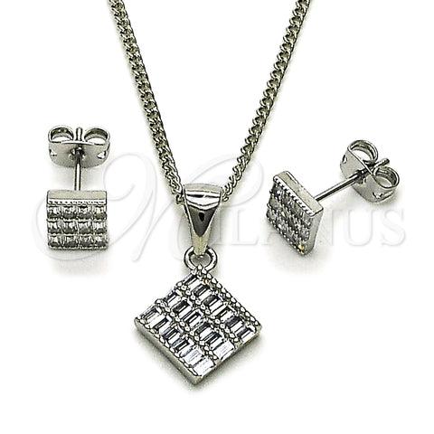 Juego de Arete y Dije de Adulto 10.342.0285 Rodio Laminado, Diseño de Baguette, con Zirconia Cubica Blanca, Pulido, Rodinado