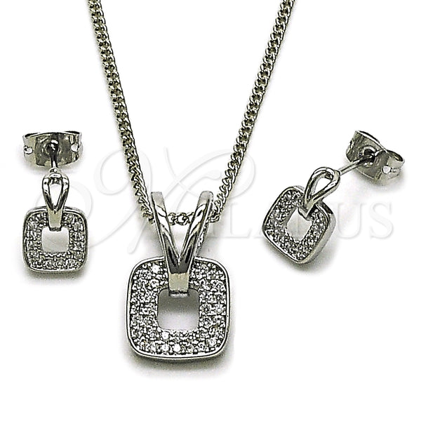 Juego de Arete y Dije de Adulto 10.342.0286 Rodio Laminado, con Micro Pave Blanca, Pulido, Rodinado