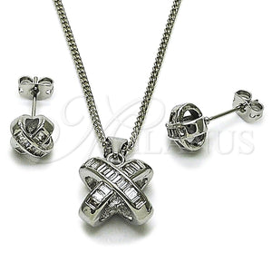 Juego de Arete y Dije de Adulto 10.342.0223.1 Rodio Laminado, Diseño de Baguette y Nudo, con Zirconia Cubica Blanca, Pulido, Rodinado
