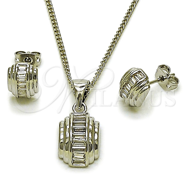 Juego de Arete y Dije de Adulto 10.342.0225.1 Rodio Laminado, Diseño de Baguette, con Zirconia Cubica Blanca, Pulido, Rodinado