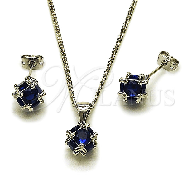 Juego de Arete y Dije de Adulto 10.342.0252.2 Rodio Laminado, Diseño de Bola, con Zirconia Cubica Zafiro Azul, Pulido, Rodinado