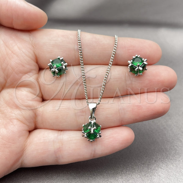 Juego de Arete y Dije de Adulto 10.342.0252.3 Rodio Laminado, Diseño de Bola, con Zirconia Cubica Verde, Pulido, Rodinado