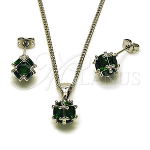 Juego de Arete y Dije de Adulto 10.342.0252.3 Rodio Laminado, Diseño de Bola, con Zirconia Cubica Verde, Pulido, Rodinado
