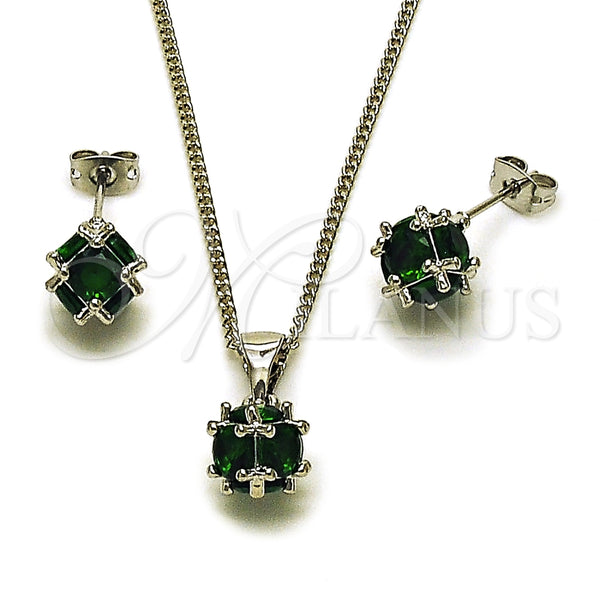 Juego de Arete y Dije de Adulto 10.342.0252.3 Rodio Laminado, Diseño de Bola, con Zirconia Cubica Verde, Pulido, Rodinado