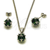 Juego de Arete y Dije de Adulto 10.342.0252.3 Rodio Laminado, Diseño de Bola, con Zirconia Cubica Verde, Pulido, Rodinado