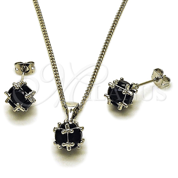 Juego de Arete y Dije de Adulto 10.342.0252.4 Rodio Laminado, Diseño de Bola, con Zirconia Cubica Negro, Pulido, Rodinado