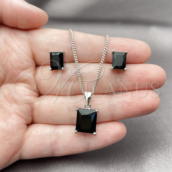 Juego de Arete y Dije de Adulto 10.342.0106.5 Rodio Laminado, con Zirconia Cubica Negro, Pulido, Rodinado