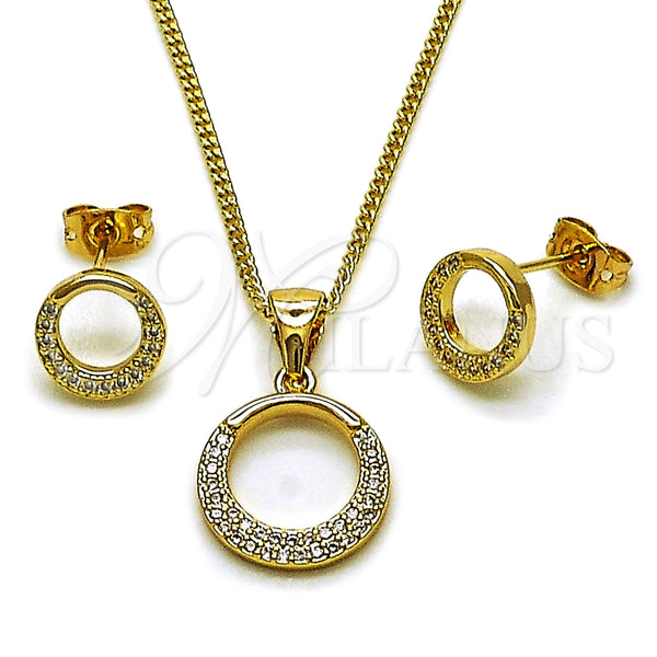 Juego de Arete y Dije de Adulto 10.342.0290 Oro Laminado, con Micro Pave Blanca, Pulido, Tono Dorado