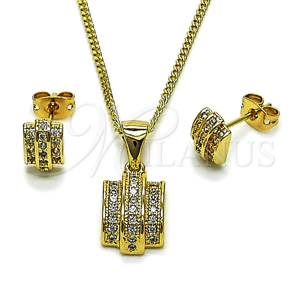 Juego de Arete y Dije de Adulto 10.342.0291 Oro Laminado, con Zirconia Cubica Blanca, Pulido, Tono Dorado