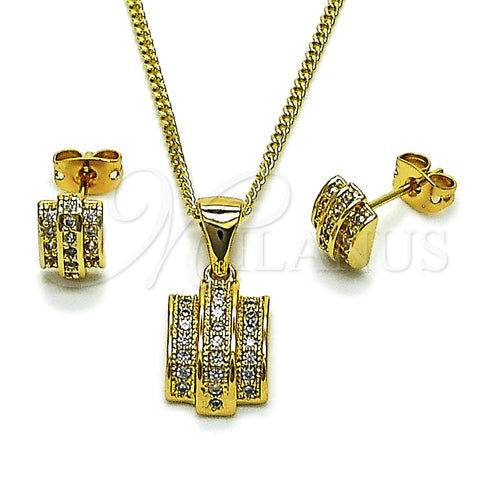 Juego de Arete y Dije de Adulto 10.342.0291 Oro Laminado, con Zirconia Cubica Blanca, Pulido, Tono Dorado