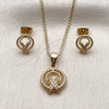 Juego de Arete y Dije de Adulto 10.342.0292 Oro Laminado, Diseño de Torcido, con Zirconia Cubica Blanca, Pulido, Tono Dorado