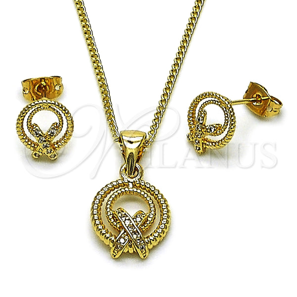 Juego de Arete y Dije de Adulto 10.342.0292 Oro Laminado, Diseño de Torcido, con Zirconia Cubica Blanca, Pulido, Tono Dorado