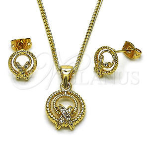 Juego de Arete y Dije de Adulto 10.342.0292 Oro Laminado, Diseño de Torcido, con Zirconia Cubica Blanca, Pulido, Tono Dorado