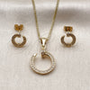 Juego de Arete y Dije de Adulto 10.342.0293 Oro Laminado, Diseño de Clavo, con Micro Pave Blanca, Pulido, Tono Dorado